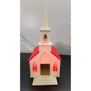 Vintage Glolite Illuminated Plastic Christmas Church Holiday Village Chapel 9"